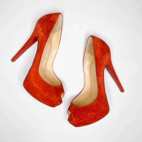 Christian Louboutin Fiery Red Peep-Toe Heels - Picture 10 of 10